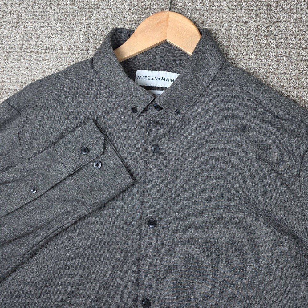 Mizzen + Main Mens Large Trim Fit Gray Long Sleeve Stretch Performance Shirt